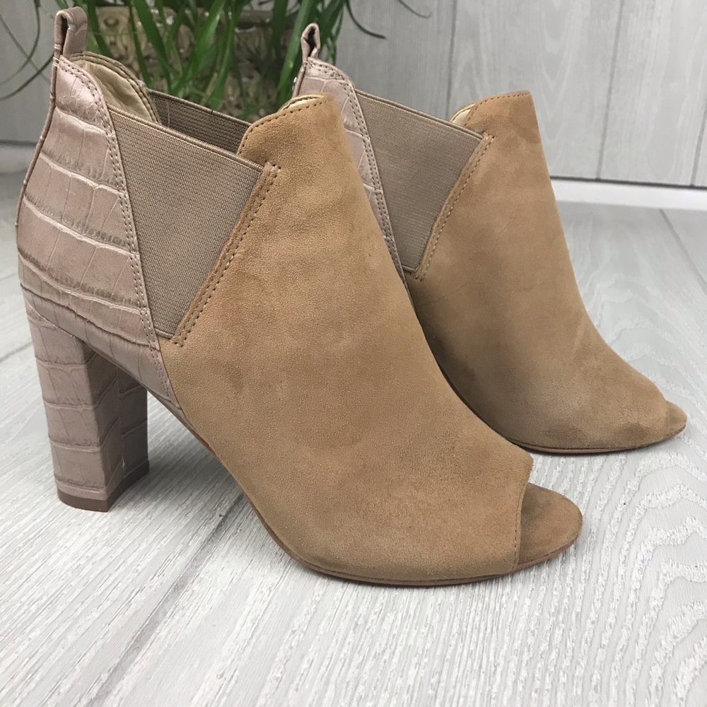 Marc Fisher Tan Suede Open Toe Block Heel Booties… - image 3